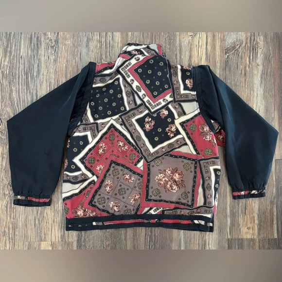 Active Studio Geometric Rose Silk Track Jacket Womens M Removable Sleeves Vtg - Picture 2 of 15